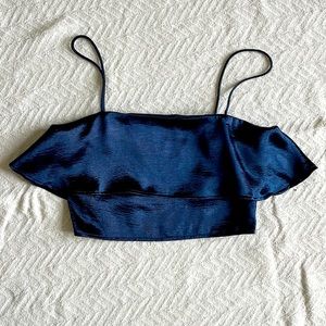 Blue Flared Satin Top